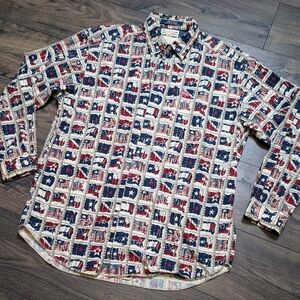 Tommy Jeans Button Up Top  Long Sleeve Flags Print‎ Size Medium
